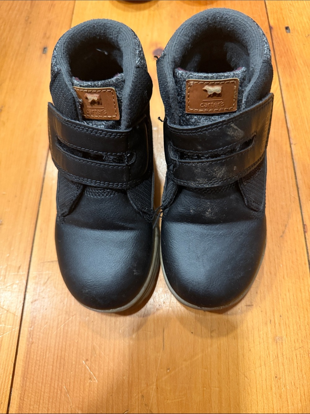 Carter's Velcro Ankle Black Boots Brown Logo Patch size 11